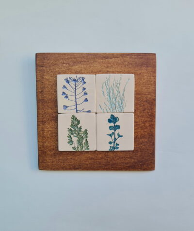 Mini tablou: motive vegetale  - gri-verde-turcoaz